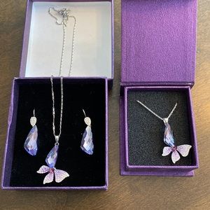 Matching Purple Butterfly Necklaces & Earrings
